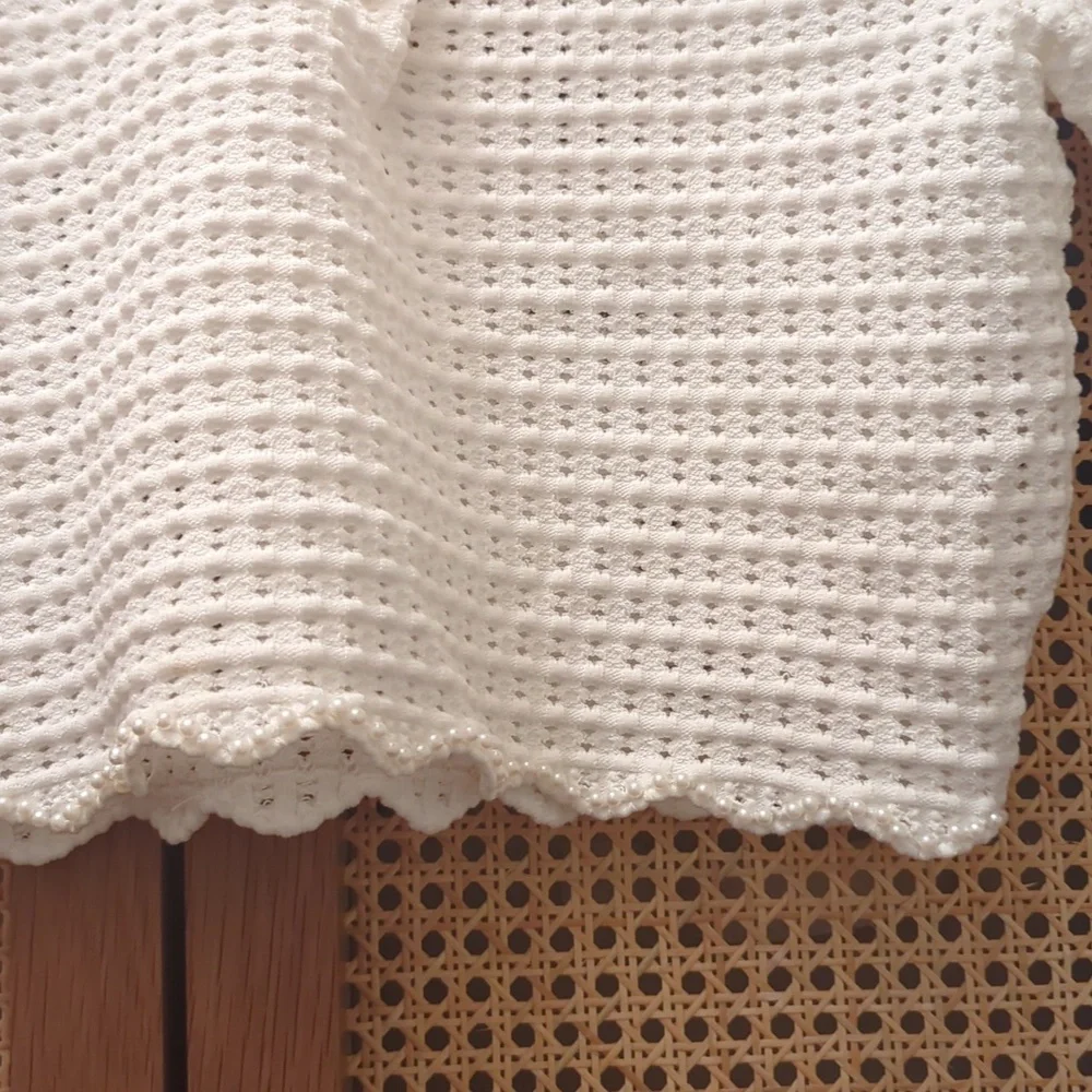 NWT Sandro White Knit Top - Roxelane Short Sleeve Sweater Size Small - Picture 3 of 5